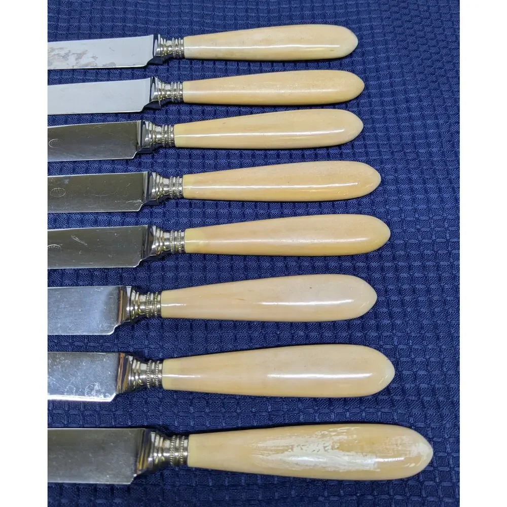 Vintage Set of 8 Butter Knives - INOX of Italy, bone-colored / tinted handles